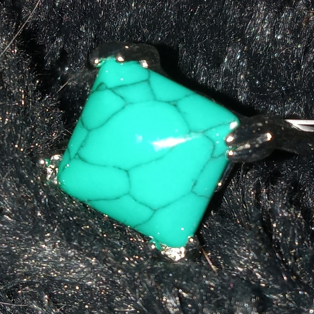 Christmas Special Square Blue "Turquoise" Stone Silverplated Ring Size 6.5